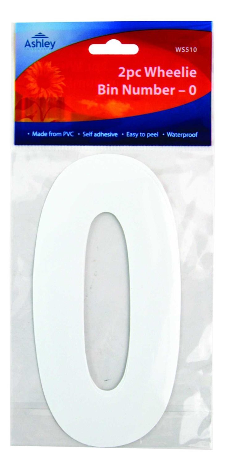 2 x Self Adhesive Stick On White Wheelie Bin Number Stickers (No.0)