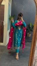 Ethnic Wear Heavy Designer Chinnon Silk Salwar And Kameez With Dupatta For Women