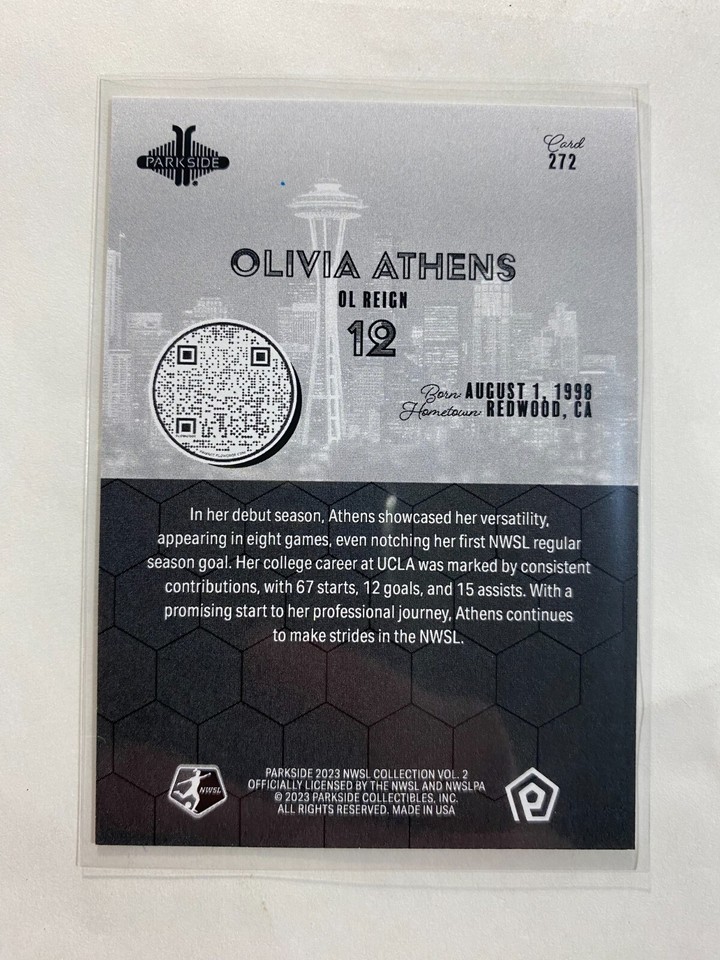 Olivia Athens 2023 OL Reign #272 Parkside Vol 2 NWSL Card | eBay