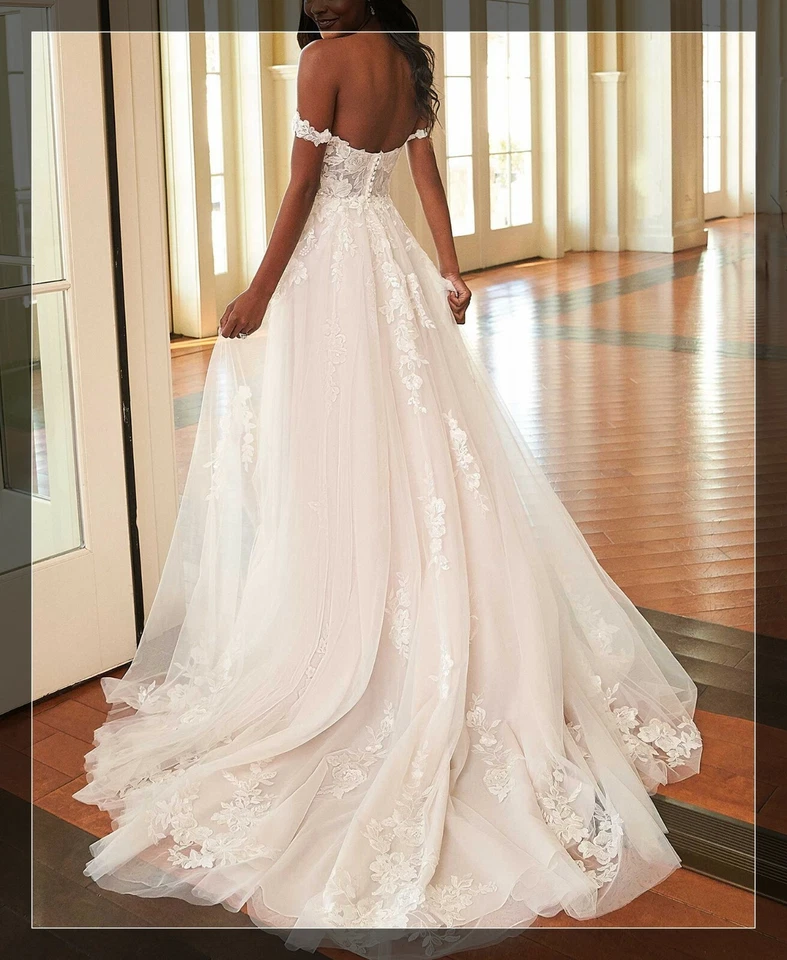 Einzigartiges  Brautkleid Hochzeitskleid Spitze 32-46 Übergröße Knöpfe Ivory NEU - Bild 4 von 4