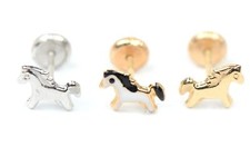 14k Yellow Gold Baby Enamel Horse earrings with Screw Back