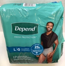 Depend Fresh Protection Disposable Underwear, Men's Large, 17 Pairs, Ships Free