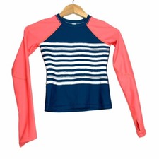 Ivivva Girls Underwater Paradise Rash Guard Multicolor Blue Striped Crew Neck 8