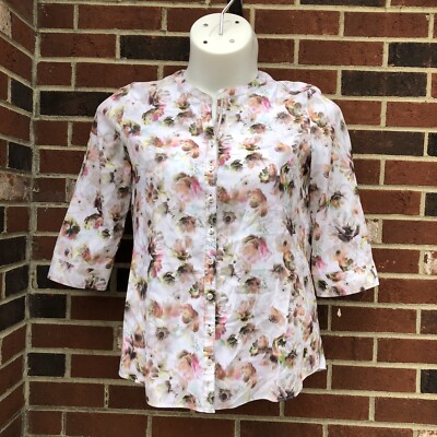 gerry weber edition womans 38 casual fit buttonfront blouse Floral 3/4 Sleeve
