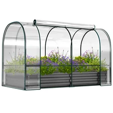 NAIZEA Galvanized Raised Garden Bed with Cover Planter Box Greenhouse 2 Windows