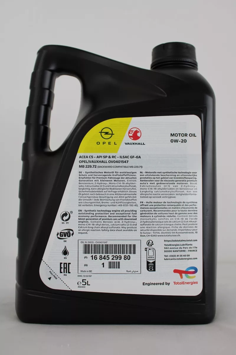 5l Original OPEL 0W20 Motoröl Fuel Economy Longlife OV0401547 