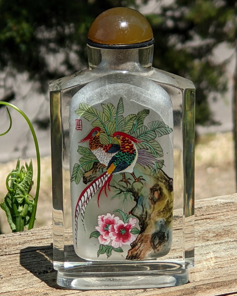 中国　スナッフボトル Beautiful Vintage Inside Reverse Painted Chinese SNUFF BOTTLE