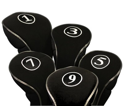 NEW BLACK ZIPPER DRIVER FW 1 3 5 7 9 WOOD GOLF CLUB HEADCOVER SET HEAD COVERS