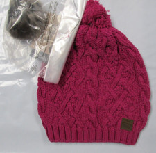 Girl's Tilley Cable Knit Toque Tuque Hat Interchangeable Poms Fuchsia One Size