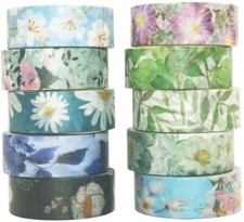 YUBBAEX 10 Rolls Spring Flowers Washi Tape Set Masking Decorative Tapes