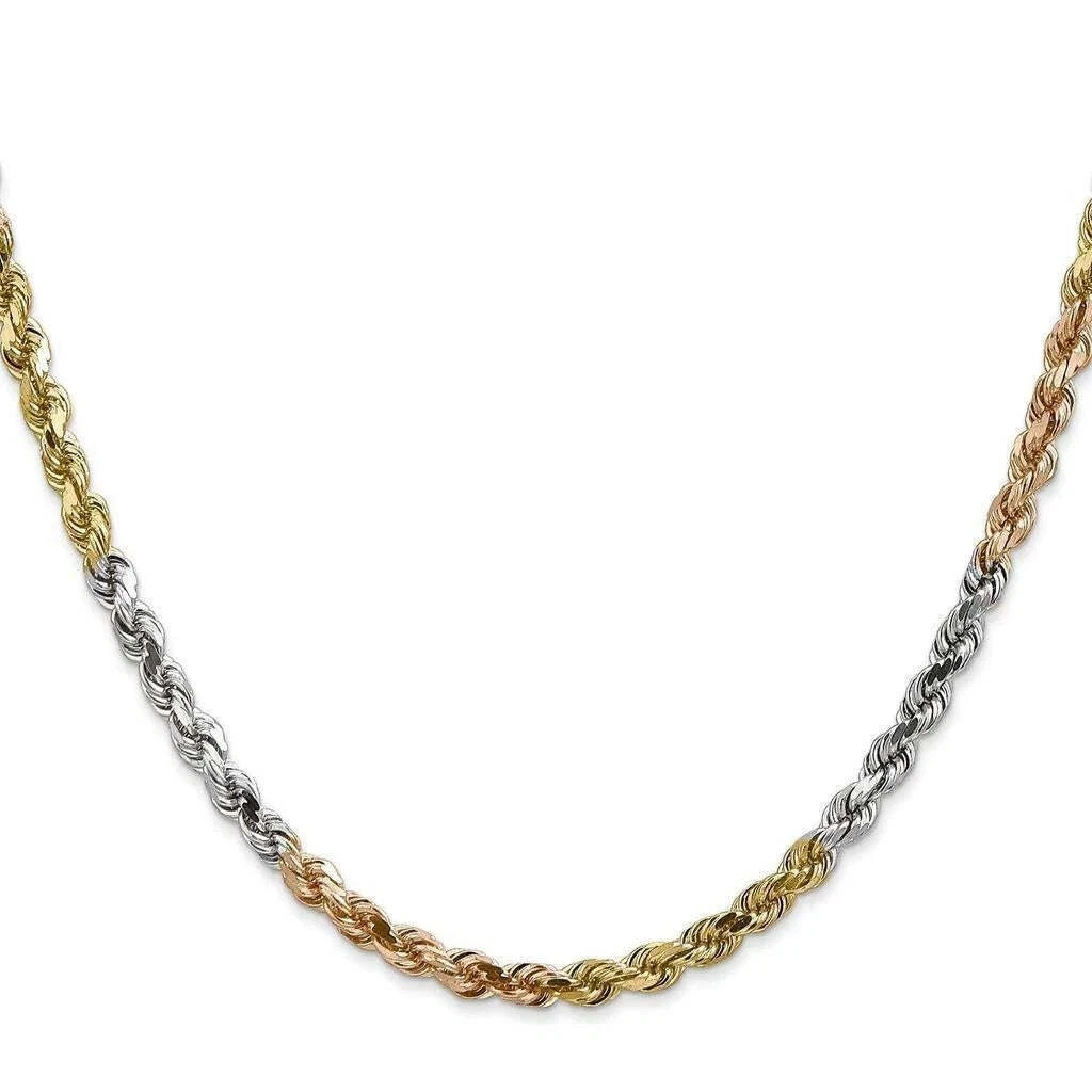 Pori Jewelry 14K Tri color Gold 4MM Thick Diamond Cut Rope Chain