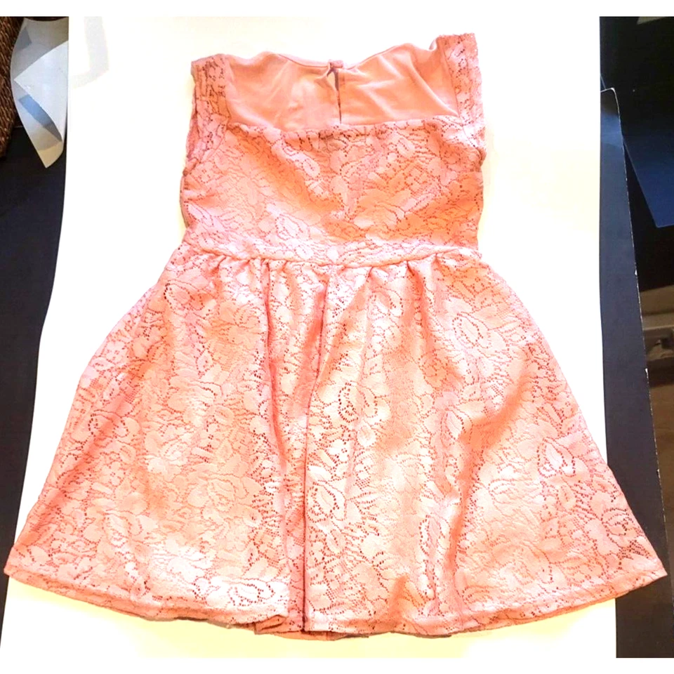 Vestido DKNY Melocotón Encaje Niñas 5 Forrado Sin Mangas Poliéster Spandex Foto 3 de 4