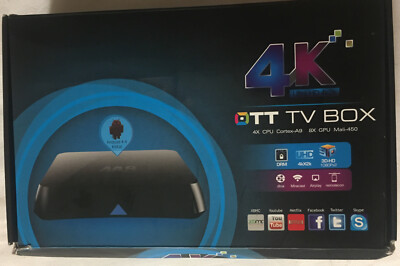 4K OTT TV Box Android Player Boxed Complete W/Power Supply Cable Remote & Manual