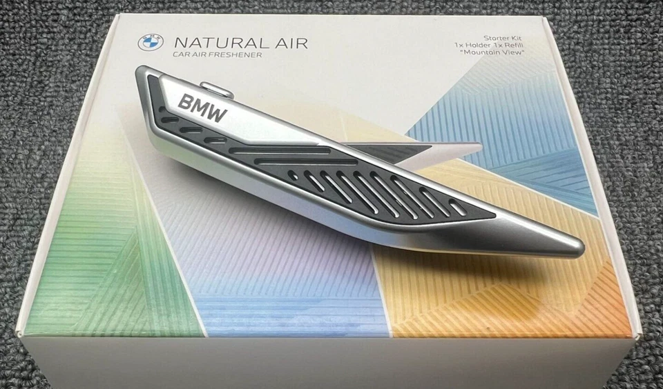 BMW NATURAL AIR SILVER CAR FRESHENER MOUNTAIN VIEW STARTER KIT *FREE 3 REFILL* - image 2 of 3