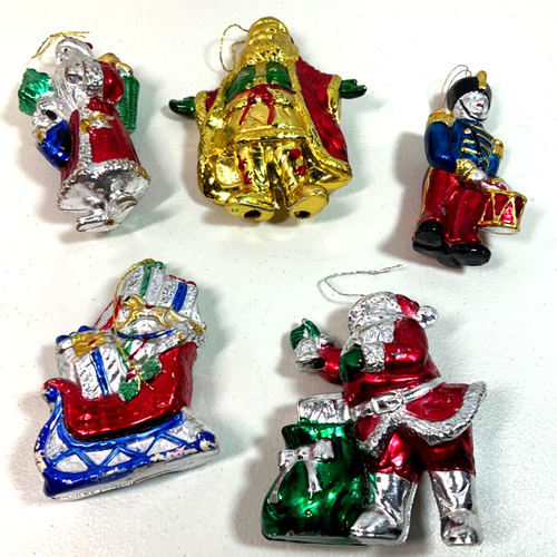 Christmas Tree Ornaments Glass 4" Tall Hand Paint Set Of 5 Vintage Made