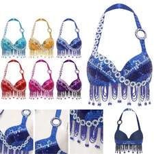 Women Bra Sparkle Top Masquerade Belly Dance Sequins Crop Tops Stage Costume