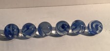 Vintage Light Blue Swirl Marbles Lot Of 6