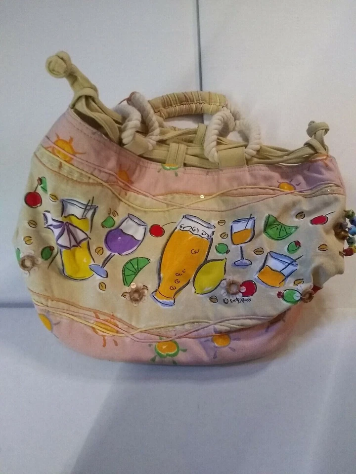 Bolso de Hombro Sally Huss Multicolor Lona Tema Náutico Playa Hecho a Mano Cartera Foto 2 de 3