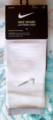 NIKE RUNNING ''SPARK'' MEN'S/WOMEN'S ''2-WAY'' CREW SOCKS White-Extra Large 12-13.5