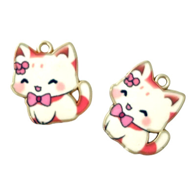 10 pcs Cream Pink Cat Charms Enamel Bead Drops Art Jewelry DIY Findings 21x20mm