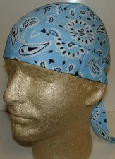 Spandex Cotton Poly Blend Sky Blue Paisley Doo Rag Sweatband Headwrap Biker