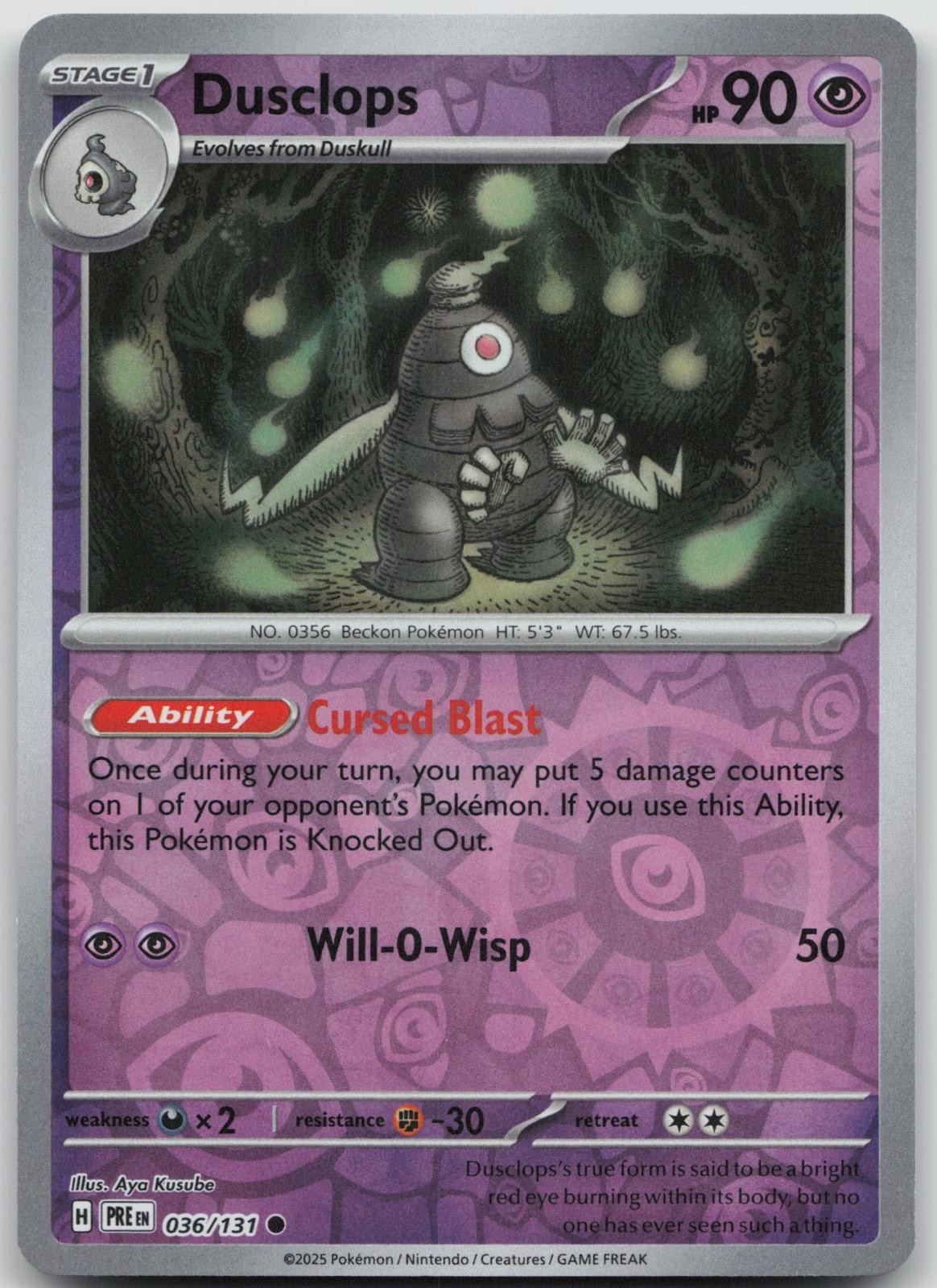 Dusclops 036/131 Common Prismatic Evolutions Pokemon Reverse Holo Near Mint