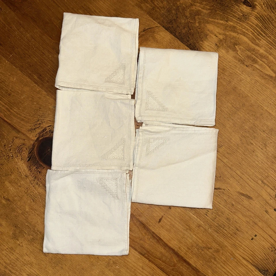 5 piezas - Cuadrados - Pañuelos de algodón/lino blanco roto (bordado/encaje) Foto 4 de 4
