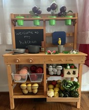 Mud Kitchen Wooden Play Kitchen with Adjustable Canopy