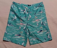Crown  Ivy Kids Boys Teal Swimtrunks With Sailboats And Islands Size Large