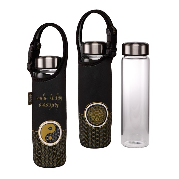 "Goebel Yin Yang Lotus - \" Schwarz\" - Glasflasche Mit NeoprenhüLle"-image