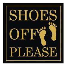Square Shoes Off Please Wall or Door Sign  Black/Gold Medium 1 Pack