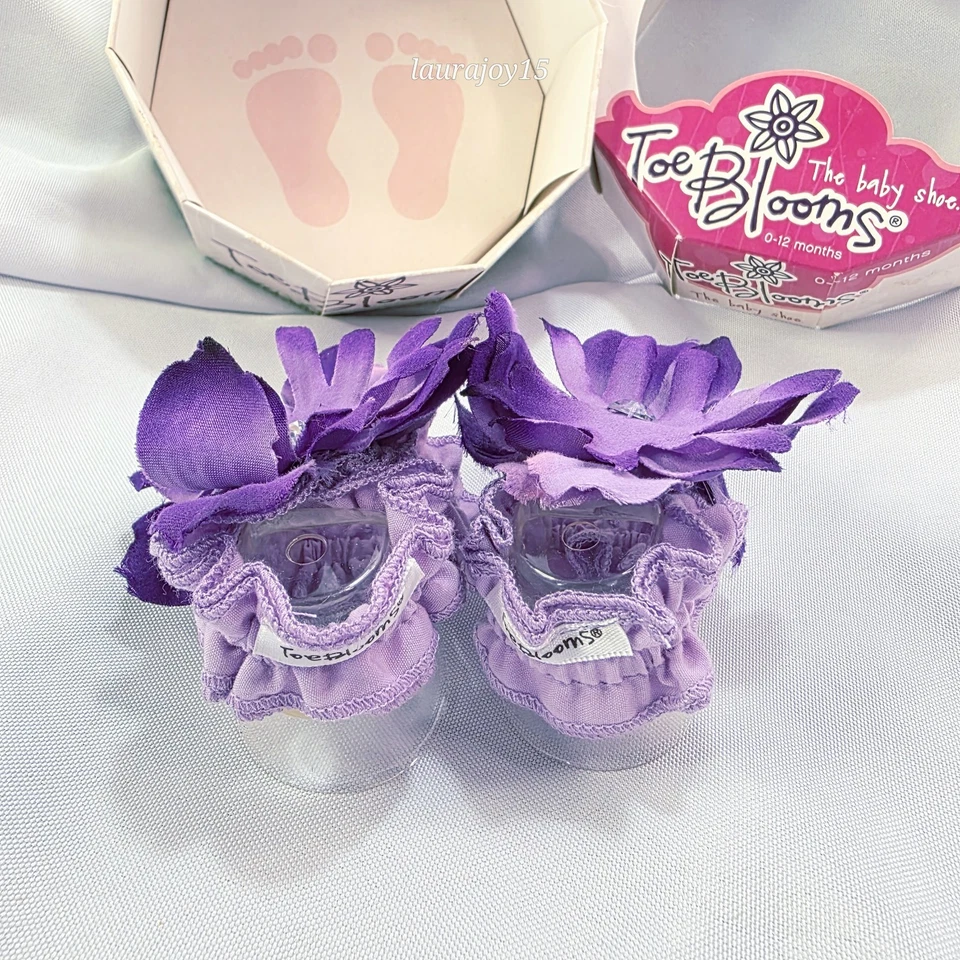 Toe Blooms Bebé Muñeca Correa Algodón Zapatos Púrpura Flores 0-12 Meses Fuerte Aroma Foto 4 de 4