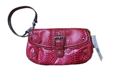 Nine West Wristlet Purse Raspberry Pink Faux Leather Snap Closure Y2K Retro NEW 