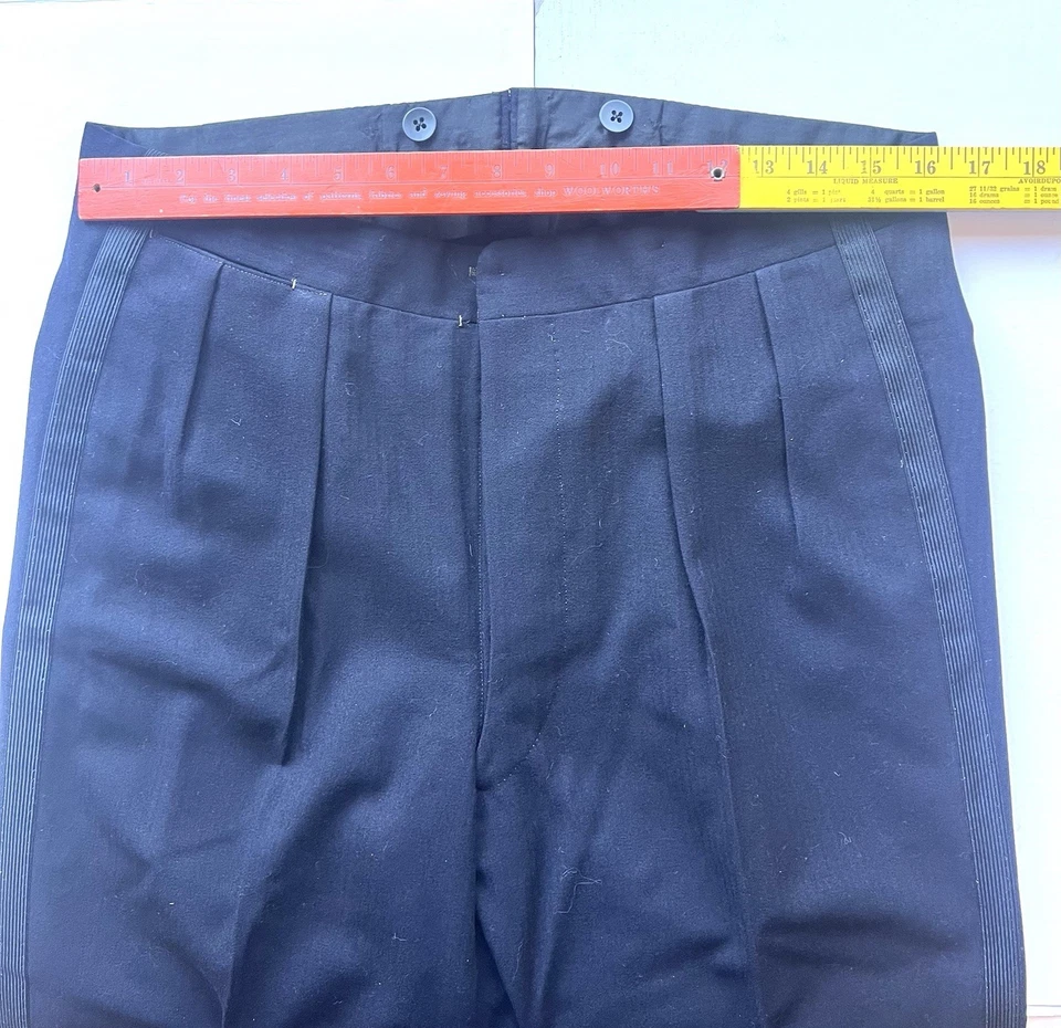 "Pantalón de Esmoquin De Colección Para Hombre Talla 32S Lana Botón Mosca Cinta Borde Hecho a Mano Entrepierna 29""" Foto 3 de 4