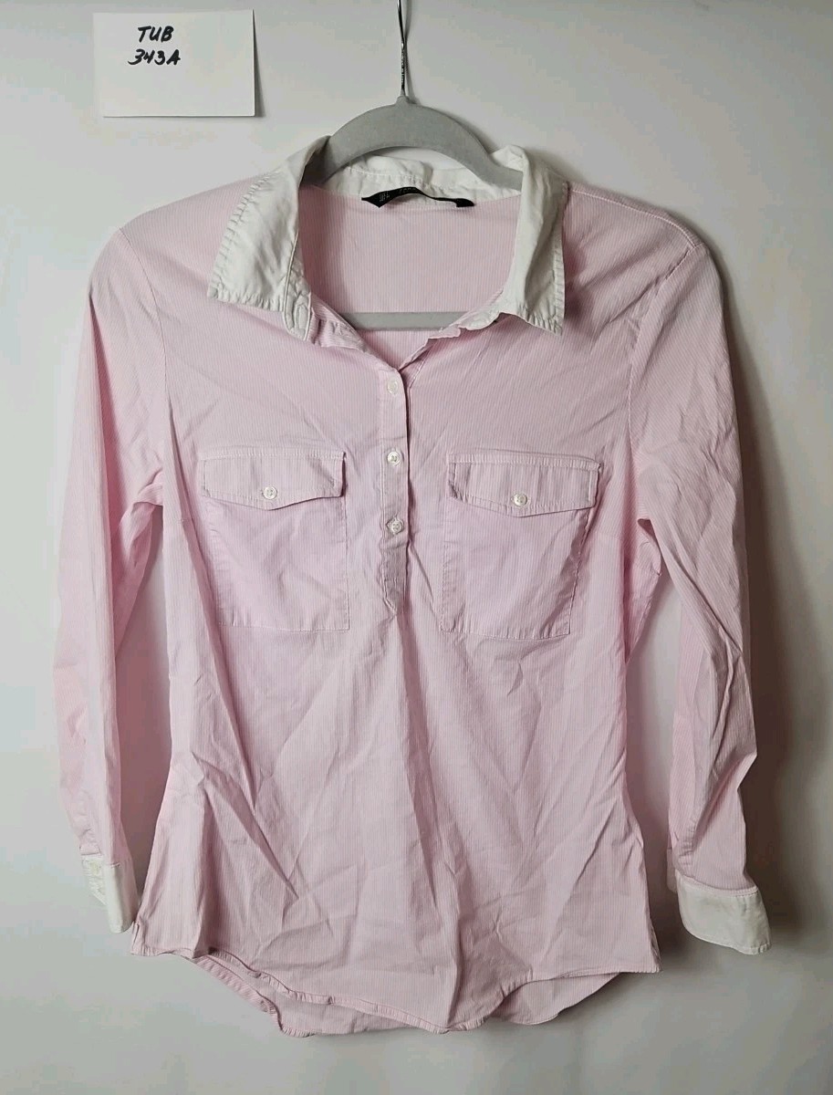 Zara Basic Collection Pink & White Pinstripe Butt… - image 1