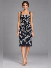 Adrianna Papell Navy Floral Beaded Sequin Cocktail Sheath Dress Size 6 NWT GALA