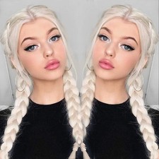 White Blonde Braided Wigs for Black Long Platinum Blonde Ombre Black Lightwei...