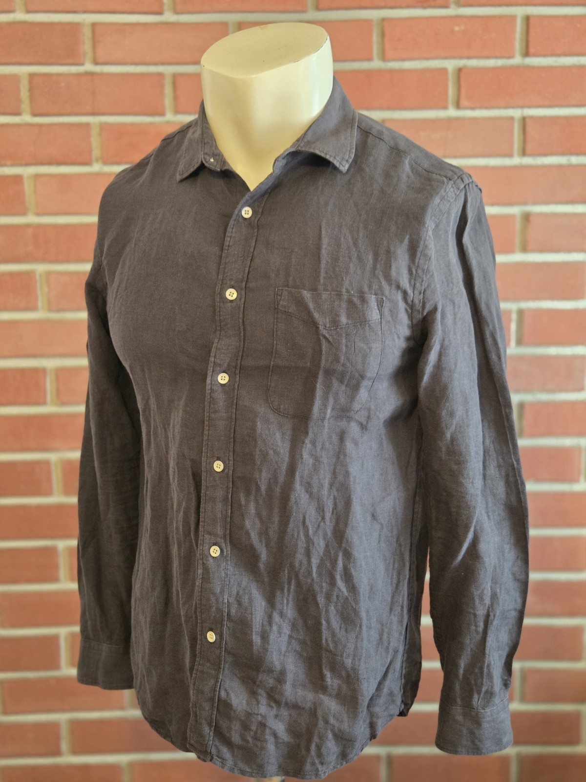 Faherty Long Sleeve Button Front Collared Linen G… - image 1