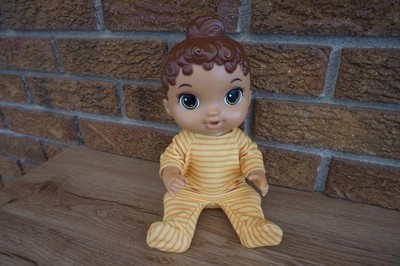 DOLL Hasbro Baby Alive Doll Brown Bun Hair Sounds Stripe Yellow Pajamas