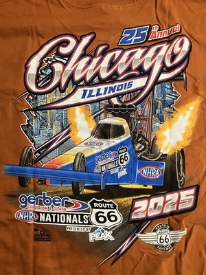 NHRA DRAG RACING OFFICAL 2025 CHICAGO ROUTE 66 NATIONALS T SHIRT  SIZE XL