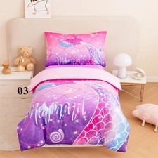 ZRNBAST 4 Pcs Toddler Bedding Set for Girls Mermaid Print Toddler, Purple