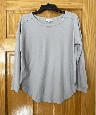 Studio B by Bobeau Gray Solid Knit Stretch Round Neck Long-Sleeve  Top Sz M