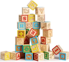 SainSmart Jr. Wooden ABC Blocks 40PCS Stacking Blocks Baby Alphabet Letters, Cou