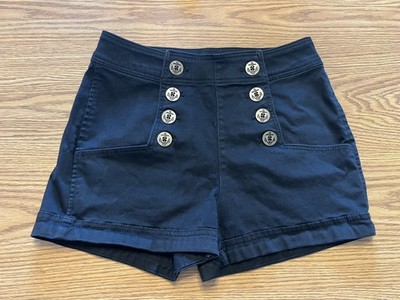 Express Jean Shorts Womens 2 Black Denim Nautical Button Stretch