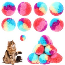 30 Pcs Soft Plush Cat Toy Balls 1.2" Rainbow Fuzzy Pom Pom Kitty Kitten Play Toy