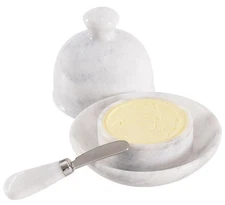 Marble Butter Dish With Lid 6" Inches White Handmade Butter Storage Container...
