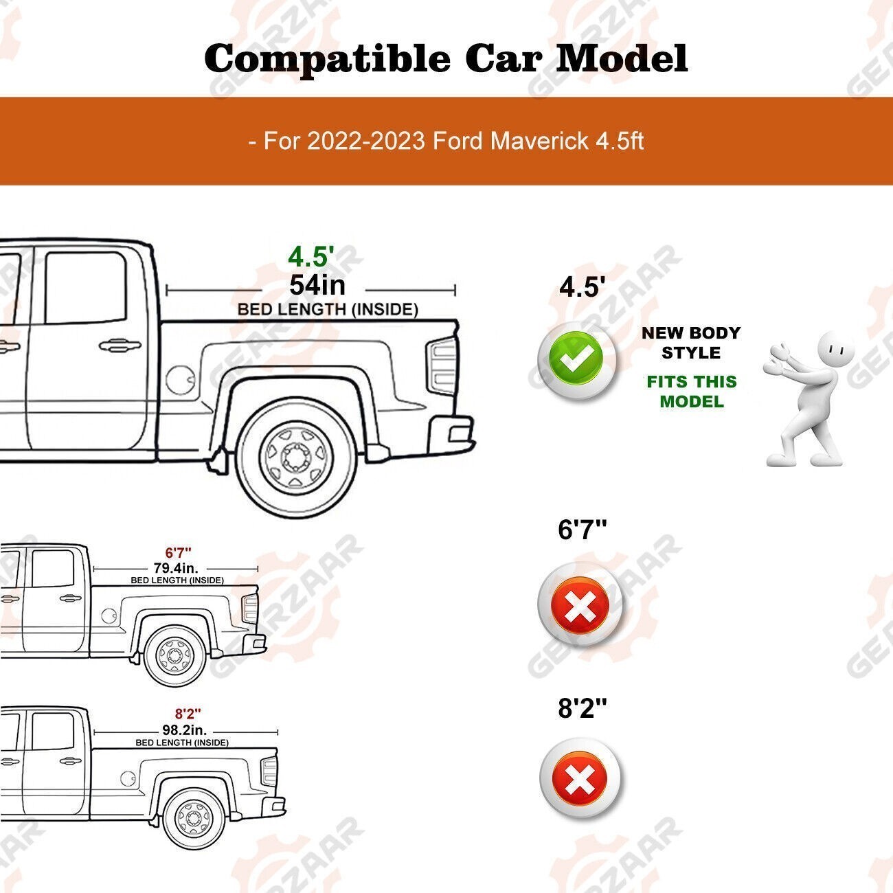 4.5ft Bed Tonneau Cover Hard Tri-Fold For 2022-2024 Ford Maverick Waterproof Wmg