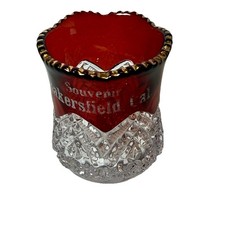 BAKERSFIELD, CALIFORNIA ANTIQUE Ruby Red Flash Souvenir Glass Cut Toothpick Cup
