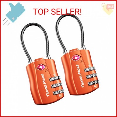 2 Pack TSA Approved Travel Combination Cable Luggage Locks for Suitcases & Backp