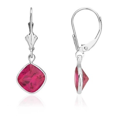14K White Gold Square Bezel Birthstone Drop Leverback Earrings